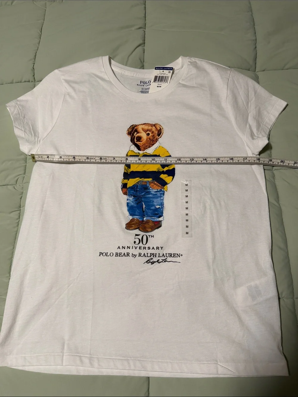 Polo by Ralph Lauren White Polo Bear Graphic Tee with Yellow & Navy Stripes - Picture 5 of 6